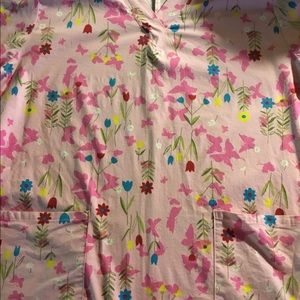 Pink spring flowers scrub top